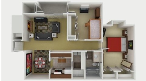 Floor plan for 2 beds, 1 bath, 1029 sqft